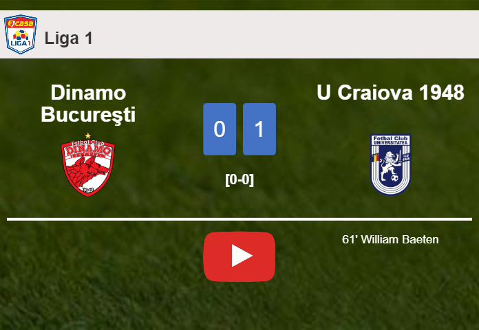 U Craiova 1948 overcomes Dinamo Bucureşti 1-0 with a goal scored by W. Baeten. HIGHLIGHTS