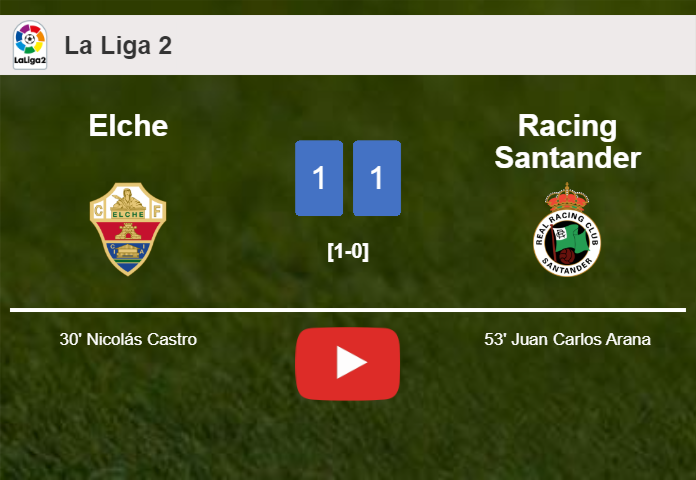 Elche and Racing Santander draw 1-1 on Saturday. HIGHLIGHTS