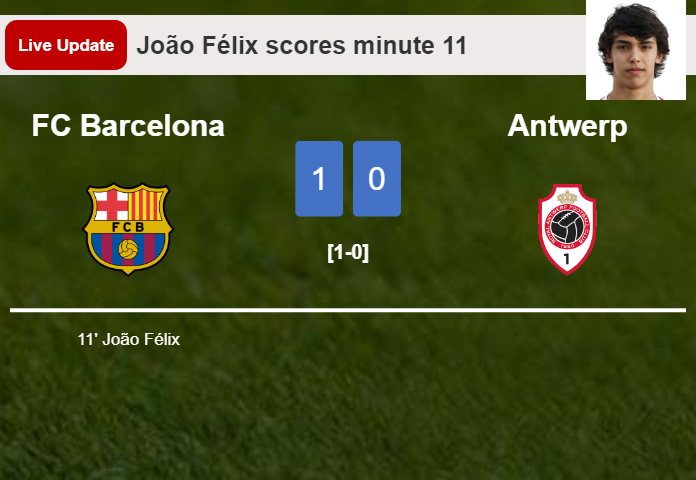 LIVE UPDATES. FC Barcelona leads Antwerp 1-0 after João Félix scored in the 11 minute