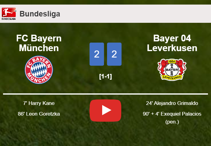 FC Bayern München and Bayer 04 Leverkusen draw 2-2 on Friday. HIGHLIGHTS