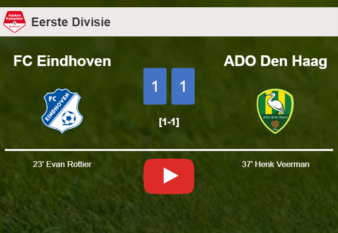 FC Eindhoven and ADO Den Haag draw 1-1 on Monday. HIGHLIGHTS