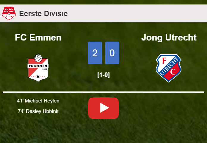 FC Emmen prevails over Jong Utrecht 2-0 on Monday. HIGHLIGHTS
