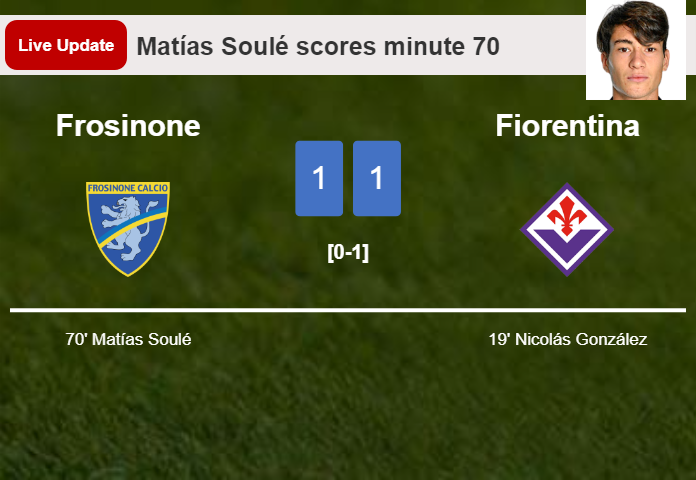LIVE UPDATES. Frosinone draws Fiorentina with a goal from Matías Soulé in the 70 minute and the result is 1-1