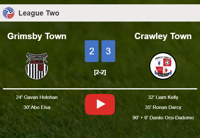Crawley Town tops Grimsby Town after recovering from a 2-0 deficit. HIGHLIGHTS