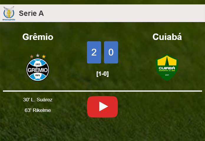Grêmio defeats Cuiabá 2-0 on Sunday. HIGHLIGHTS