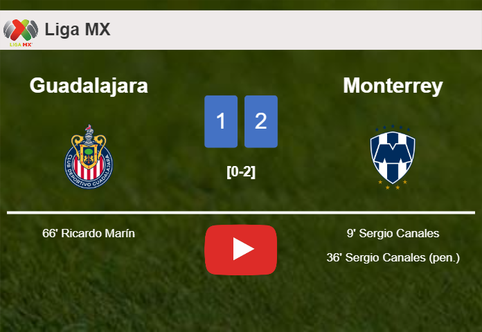 Monterrey defeats Guadalajara 2-1 with S. Canales scoring a double. HIGHLIGHTS