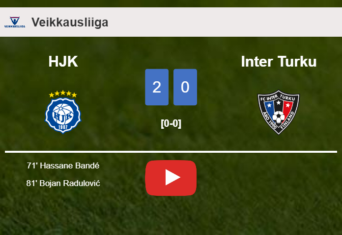 HJK beats Inter Turku 2-0 on Saturday. HIGHLIGHTS