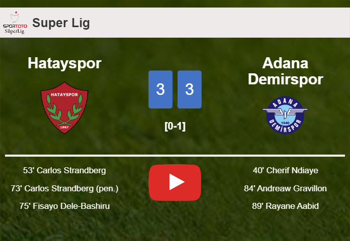 Hatayspor and Adana Demirspor draws a frantic match 3-3 on Sunday. HIGHLIGHTS