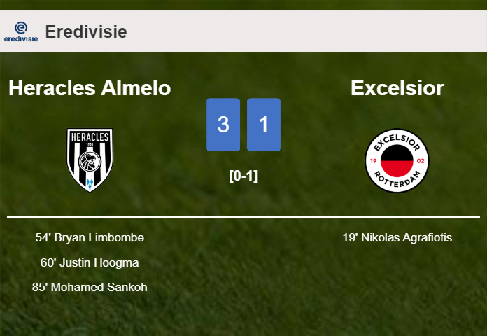 Heracles Almelo tops Excelsior 3-1 after recovering from a 0-1 deficit