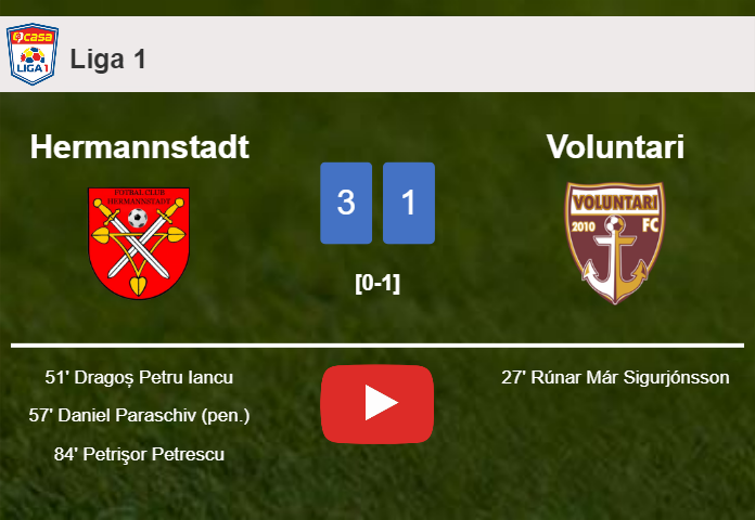 Hermannstadt conquers Voluntari 3-1 after recovering from a 0-1 deficit. HIGHLIGHTS