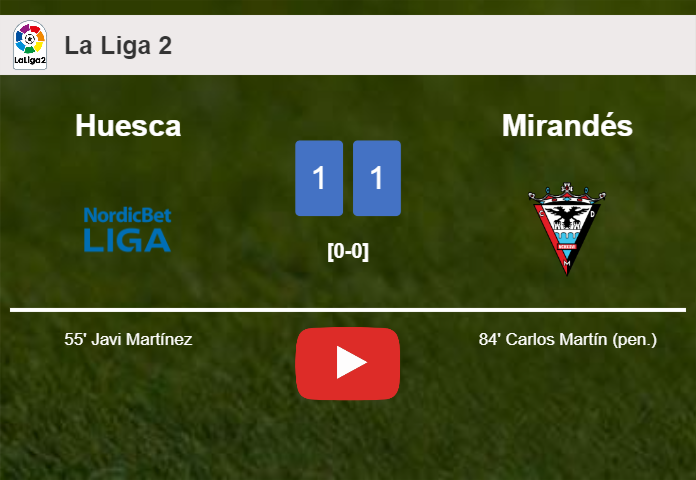 Huesca and Mirandés draw 1-1 on Sunday. HIGHLIGHTS