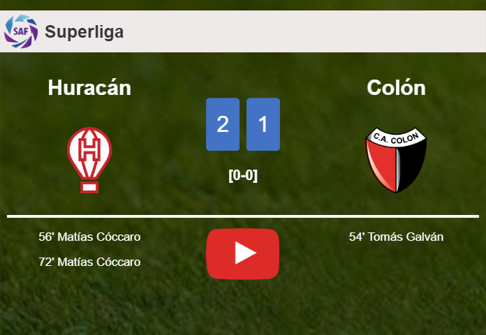 Huracán recovers a 0-1 deficit to prevail over Colón 2-1 with M. Cóccaro scoring a double. HIGHLIGHTS
