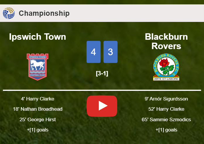 Ipswich Town conquers Blackburn Rovers 4-3. HIGHLIGHTS