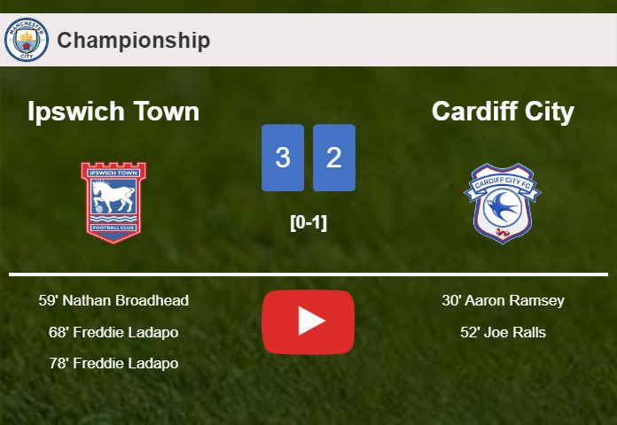 Ipswich Town defeats Cardiff City after recovering from a 0-2 deficit. HIGHLIGHTS