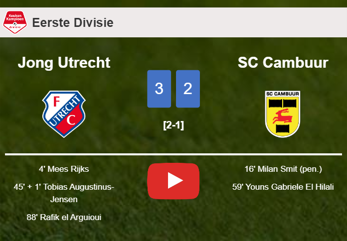 Jong Utrecht defeats SC Cambuur 3-2. HIGHLIGHTS
