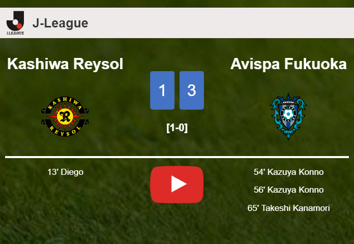 Avispa Fukuoka defeats Kashiwa Reysol 3-1 after recovering from a 0-1 deficit. HIGHLIGHTS