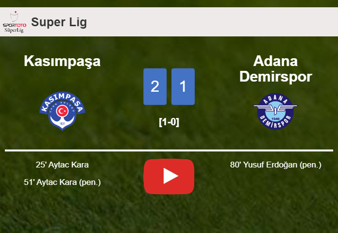 Kasımpaşa tops Adana Demirspor 2-1 with A. Kara scoring 2 goals. HIGHLIGHTS