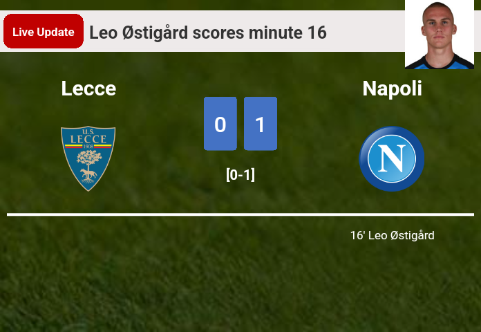 LIVE UPDATES. Napoli leads Lecce 1-0 after Leo Østigård scored in the 16 minute