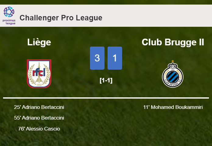 Liège prevails over Club Brugge II 3-1 after recovering from a 0-1 deficit