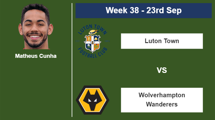 FANTASY PREMIER LEAGUE. Matheus Cunha statistics before taking on Luton Town on Saturday 23rd of September for the 38th week.