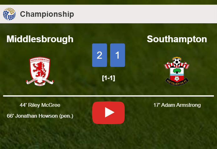 Middlesbrough recovers a 0-1 deficit to top Southampton 2-1. HIGHLIGHTS