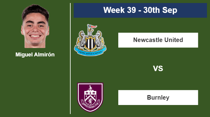 FANTASY PREMIER LEAGUE. Miguel Almirón stats before the match vs Burnley on Saturday 30th of September for the 39th week.