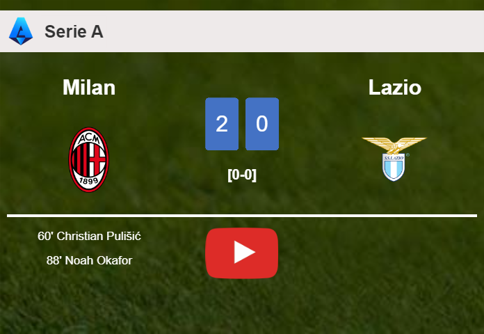 Milan prevails over Lazio 2-0 on Saturday. HIGHLIGHTS