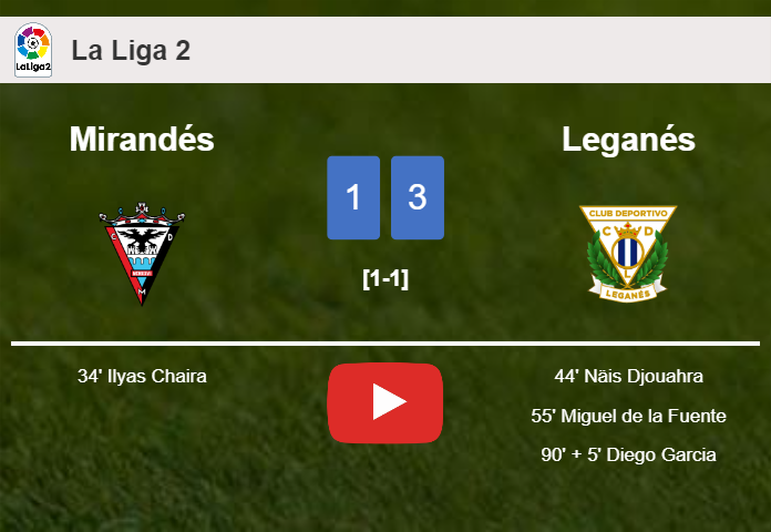 Leganés overcomes Mirandés 3-1 after recovering from a 0-1 deficit. HIGHLIGHTS