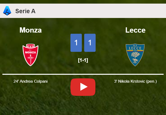 Monza and Lecce draw 1-1 on Sunday. HIGHLIGHTS