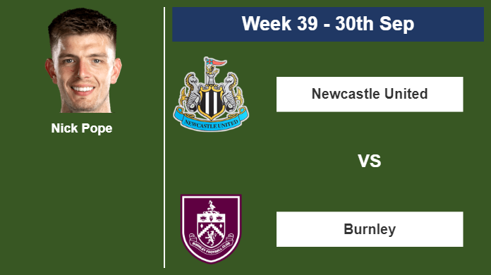 FANTASY PREMIER LEAGUE. Nick Pope statistics before clashing against Burnley on Saturday 30th of September for the 39th week.