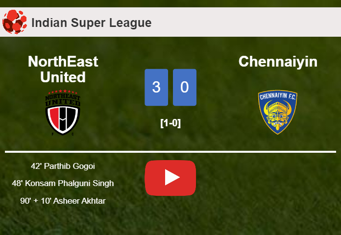 NorthEast United conquers Chennaiyin 3-0. HIGHLIGHTS