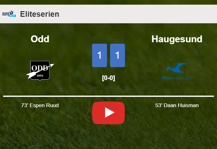 Odd and Haugesund draw 1-1 on Sunday. HIGHLIGHTS