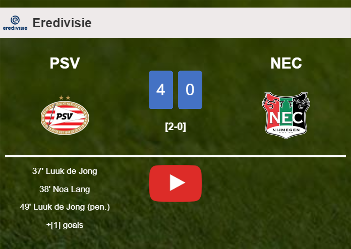 PSV crushes NEC 4-0 after playing a fantastic match. HIGHLIGHTS
