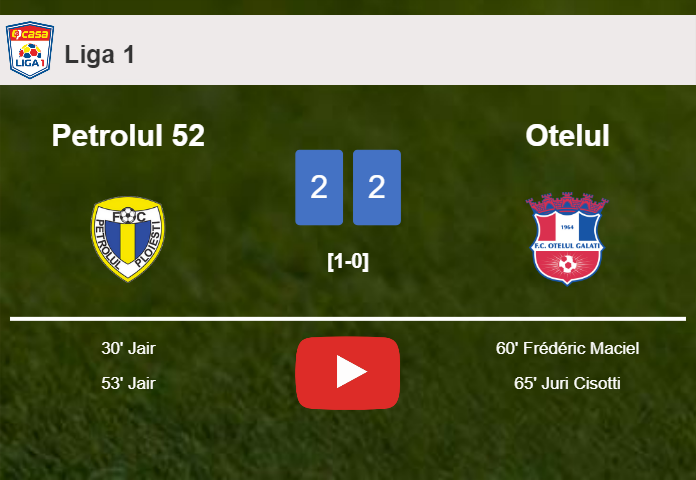Otelul manages to draw 2-2 with Petrolul 52 after recovering a 0-2 deficit. HIGHLIGHTS
