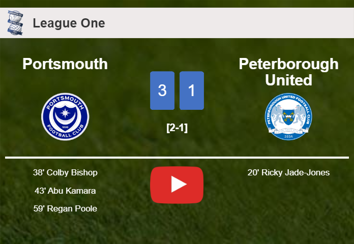 Portsmouth conquers Peterborough United 3-1 after recovering from a 0-1 deficit. HIGHLIGHTS