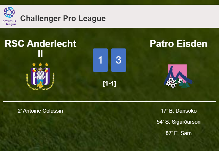 Patro Eisden beats RSC Anderlecht II 3-1 after recovering from a 0-1 deficit