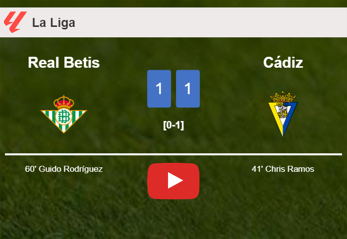 Real Betis and Cádiz draw 1-1 on Sunday. HIGHLIGHTS