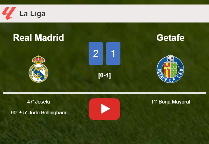 Real Madrid recovers a 0-1 deficit to defeat Getafe 2-1. HIGHLIGHTS