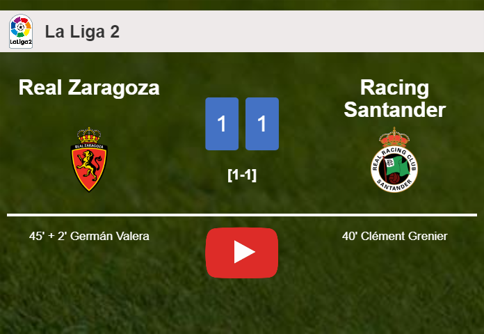 Real Zaragoza and Racing Santander draw 1-1 on Friday. HIGHLIGHTS