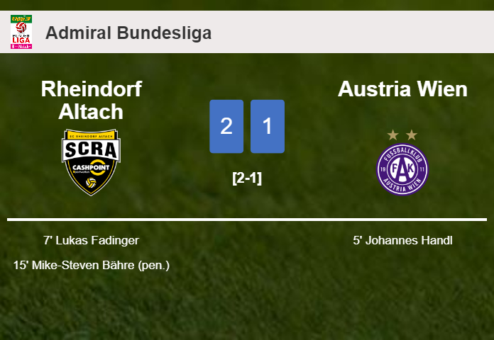 Rheindorf Altach recovers a 0-1 deficit to prevail over Austria Wien 2-1