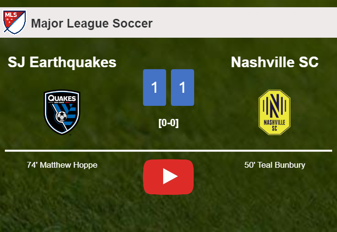 SJ Earthquakes and Nashville SC draw 1-1 on Saturday. HIGHLIGHTS