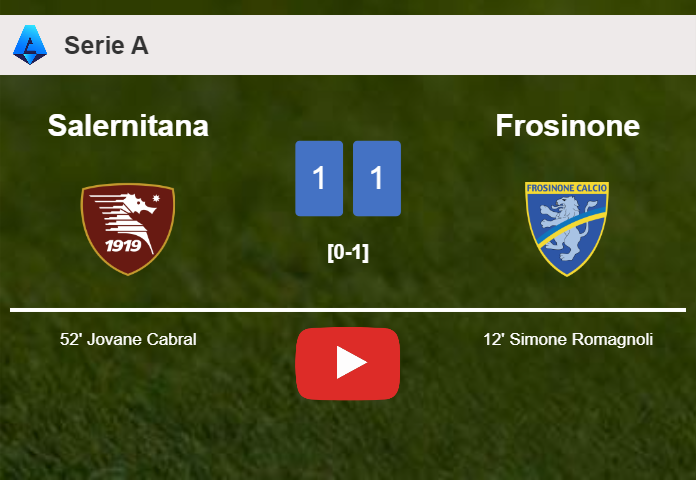 Salernitana and Frosinone draw 1-1 on Friday. HIGHLIGHTS