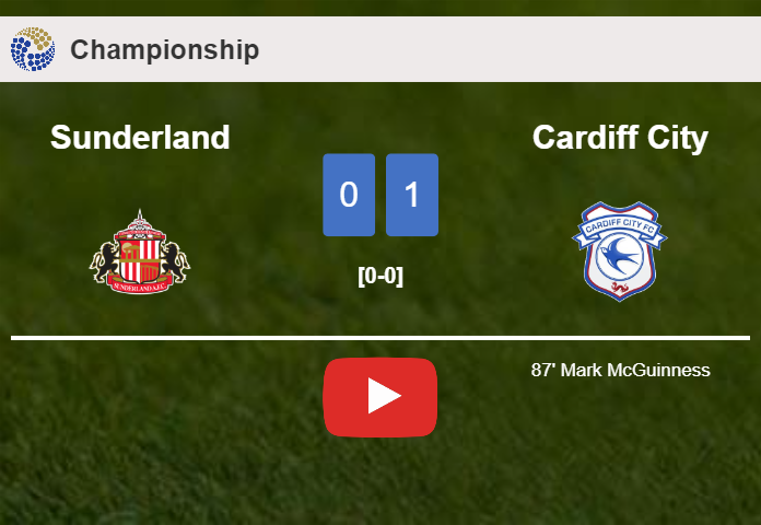 Cardiff City tops Sunderland 1-0 with a late goal scored by M. McGuinness. HIGHLIGHTS