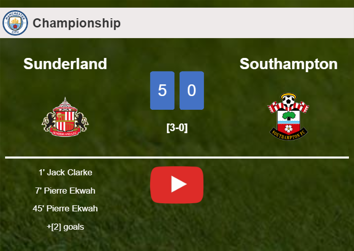 Sunderland demolishes Southampton 5-0 with an outstanding performance. HIGHLIGHTS