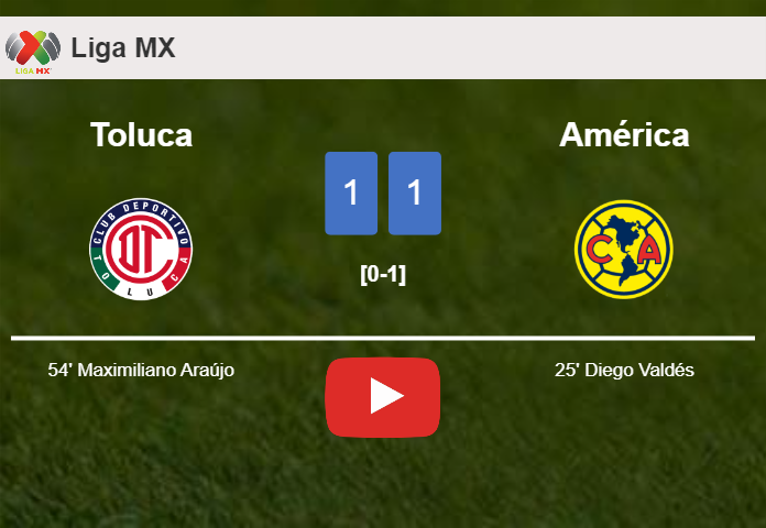 Toluca and América draw 1-1 on Sunday. HIGHLIGHTS