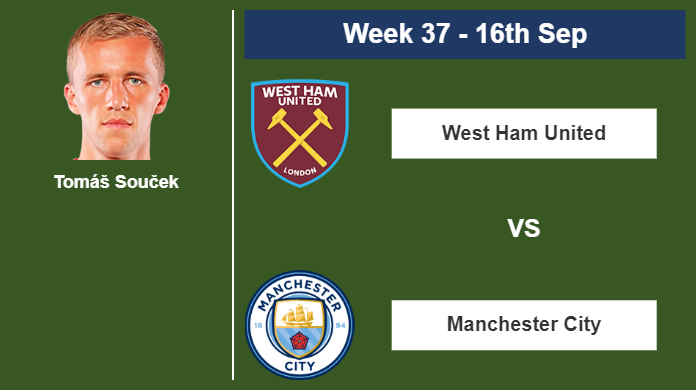 FANTASY PREMIER LEAGUE. Tomáš Souček statistics before encounter vs Manchester City on Saturday 16th of September for the 37th week.
