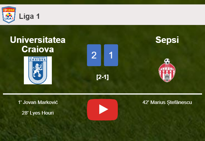 Universitatea Craiova prevails over Sepsi 2-1. HIGHLIGHTS
