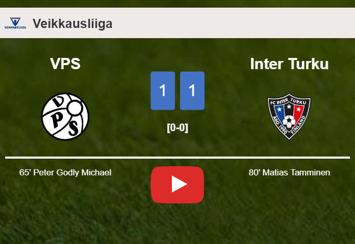VPS and Inter Turku draw 1-1 on Friday. HIGHLIGHTS