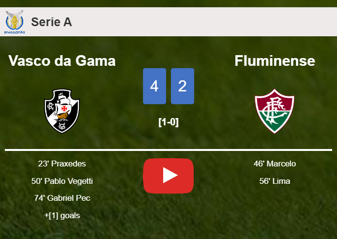 Vasco da Gama prevails over Fluminense 4-2. HIGHLIGHTS