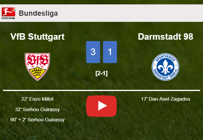 VfB Stuttgart beats Darmstadt 98 3-1 after recovering from a 0-1 deficit. HIGHLIGHTS